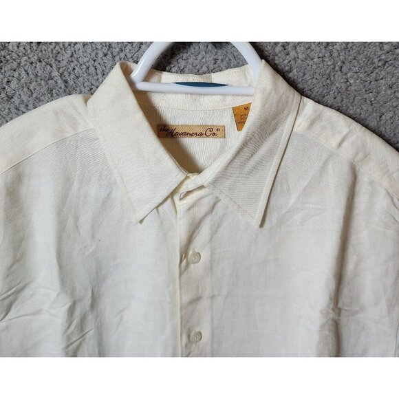 The Havanera Co White Floral Short Sleeve Button Up Shirt Size M Linen Blend - Picture 2 of 14